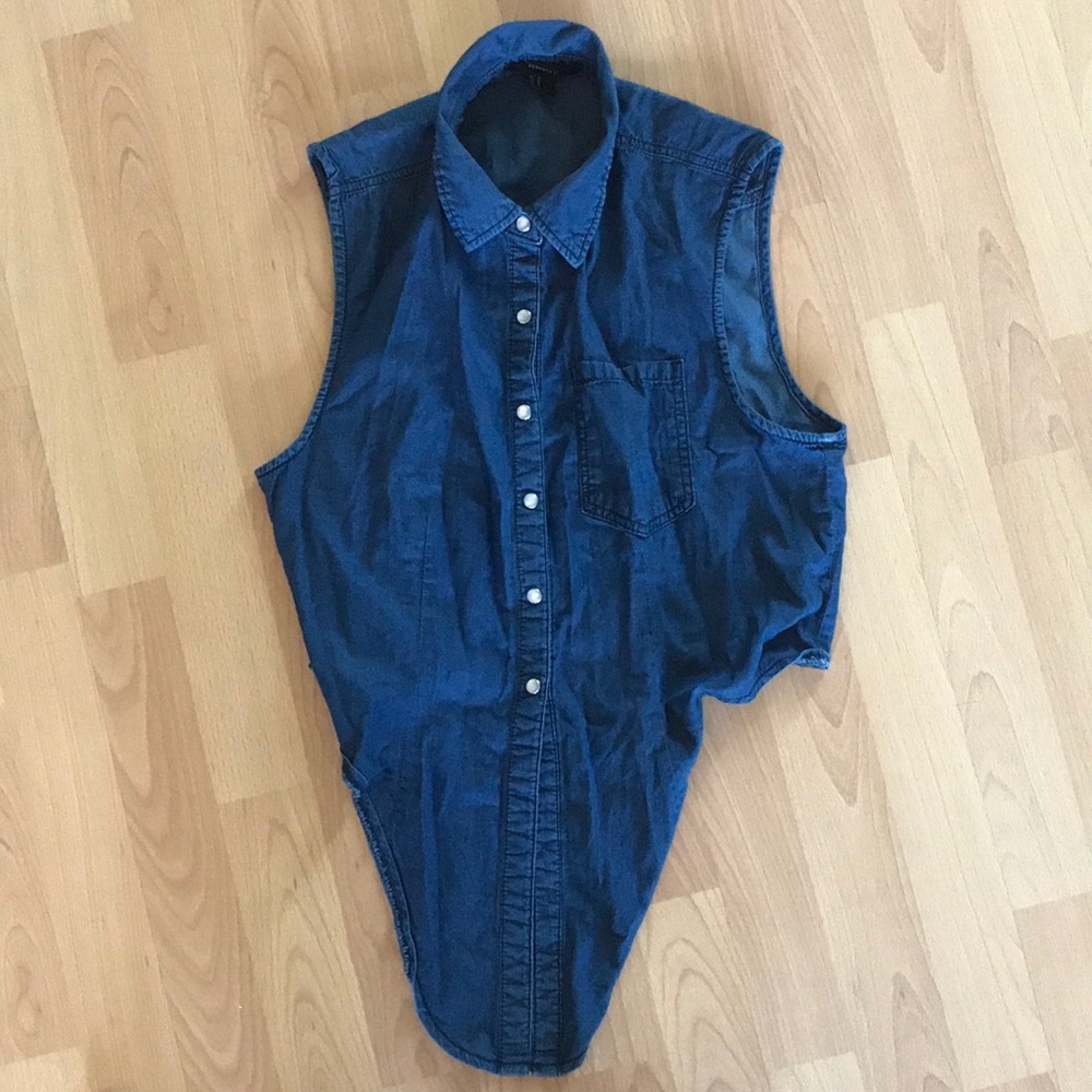 Blue jean crop top with tie